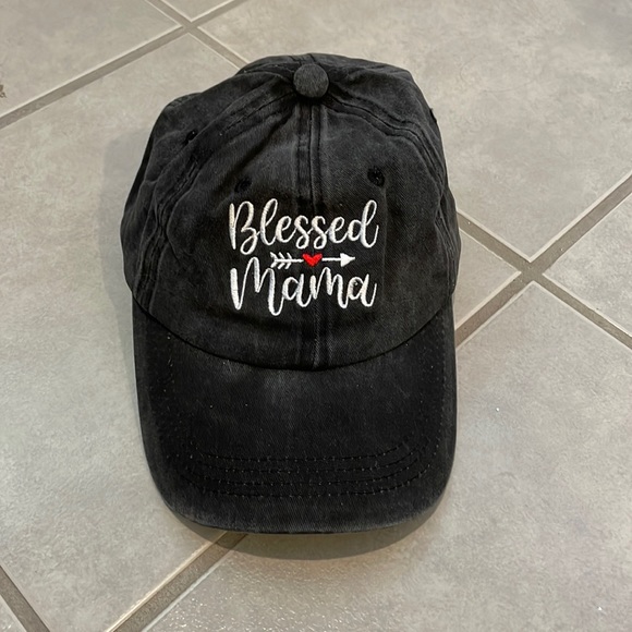 Accessories - Blessed Mama black wash denim look cap NWOT adjustable